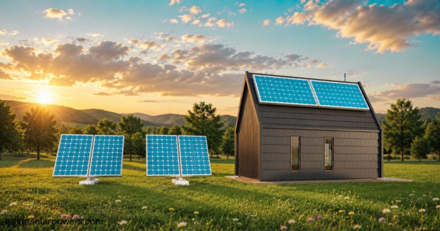 Solar batteries powering a modern home with rooftop solar panels and renewable energy system.