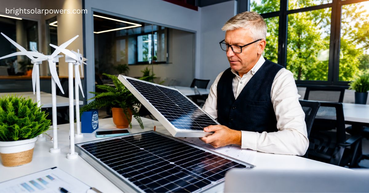 Australian Premium Solar IPO GMP analysis with an expert inspecting solar panels for investment evaluation.