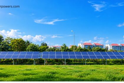 Biggest solar plant in India with large-scale photovoltaic panels generating clean renewable energy under a bright blue sky.