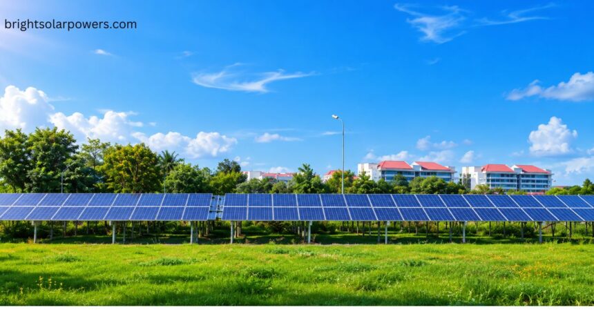 Biggest solar plant in India with large-scale photovoltaic panels generating clean renewable energy under a bright blue sky.