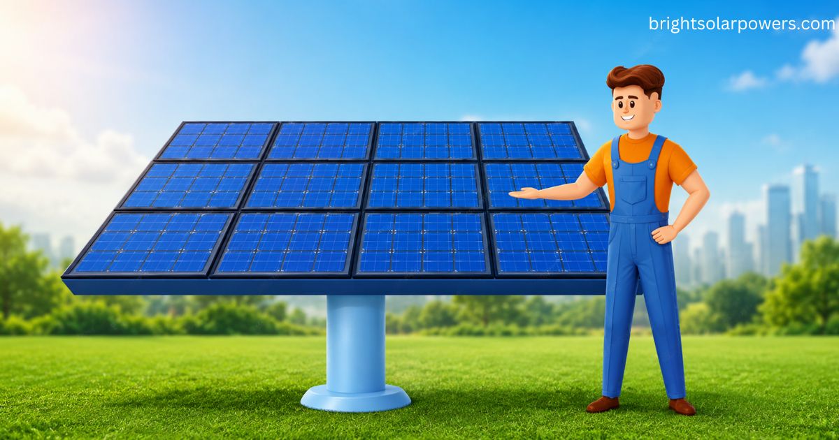 llustration of a flat plate solar collector with a technician showcasing an efficient solar energy collection system.