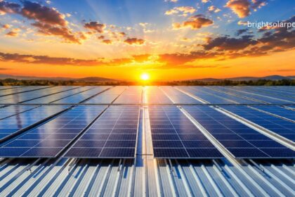 Luminous solar panels generating clean energy at sunrise, ideal for efficient residential and commercial solar power solutions.