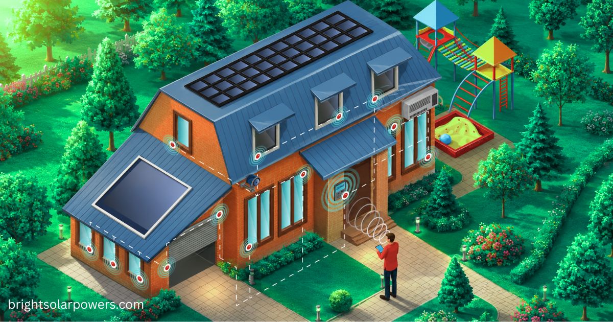 Solar furnace concept showing smart home with rooftop solar panels and energy monitoring system.