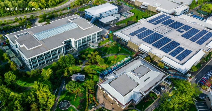 Solarium green energy IPO GMP solar campus with rooftop solar panels on commercial buildings for clean energy production