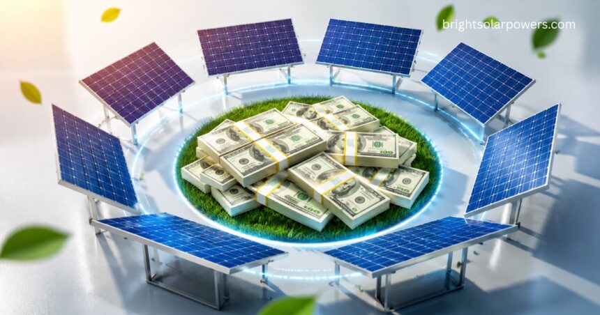 1 megawatt solar power plant cost illustration with solar panels and investment concept.