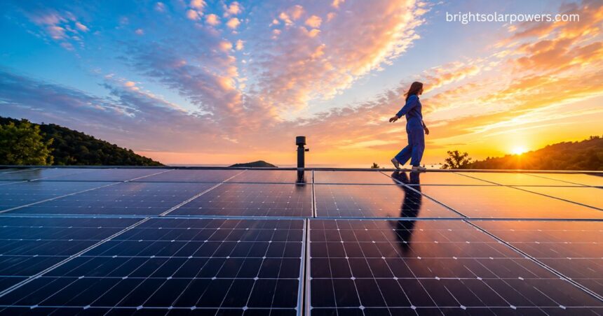 Arise Solar rooftop solar panels generating clean renewable energy at sunset.