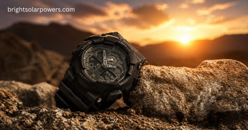 Casio solar watch with rugged outdoor design powered by solar energy.