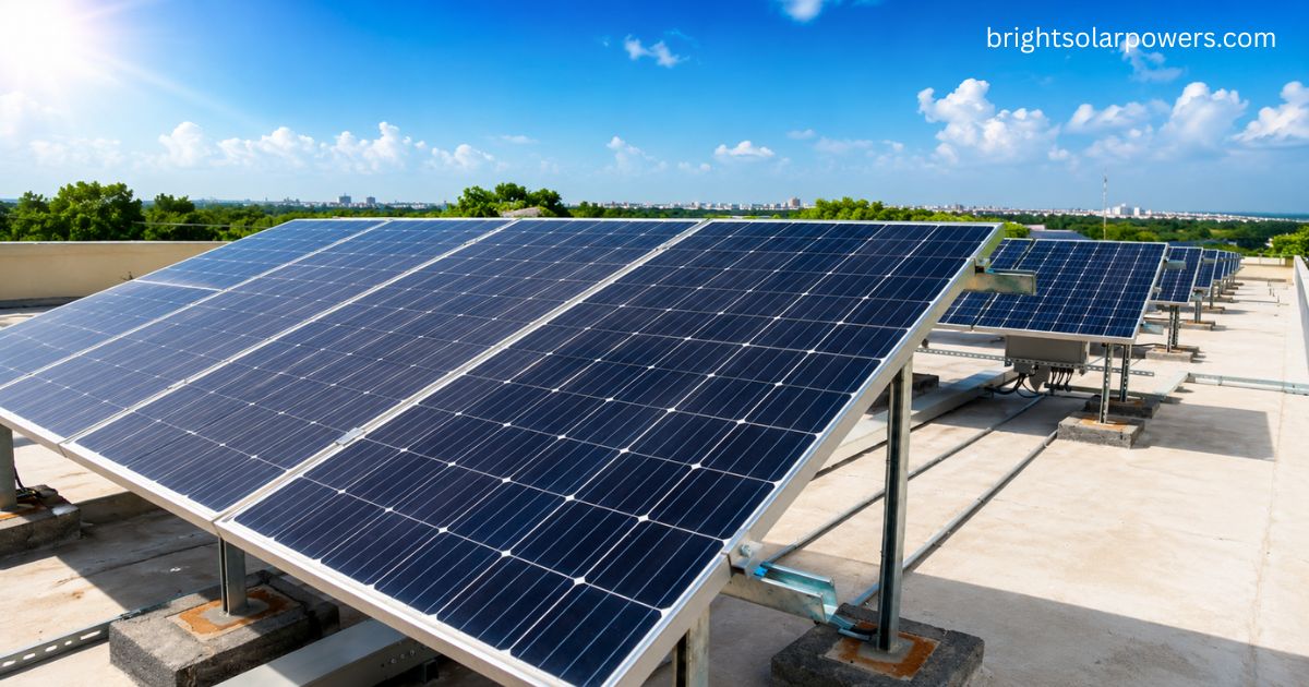 Monocrystalline solar panels installed on a rooftop for high-efficiency renewable energy generation.