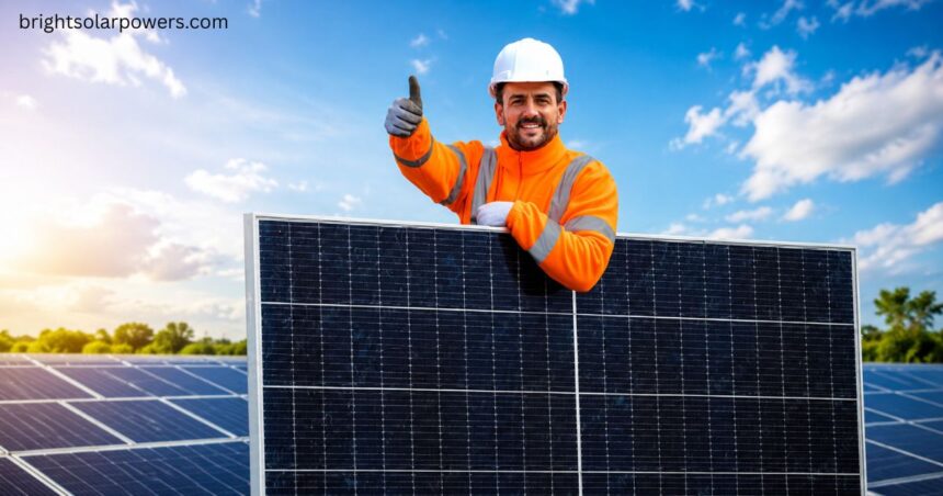 Reliance solar panel installation by a professional technician at a solar energy site.