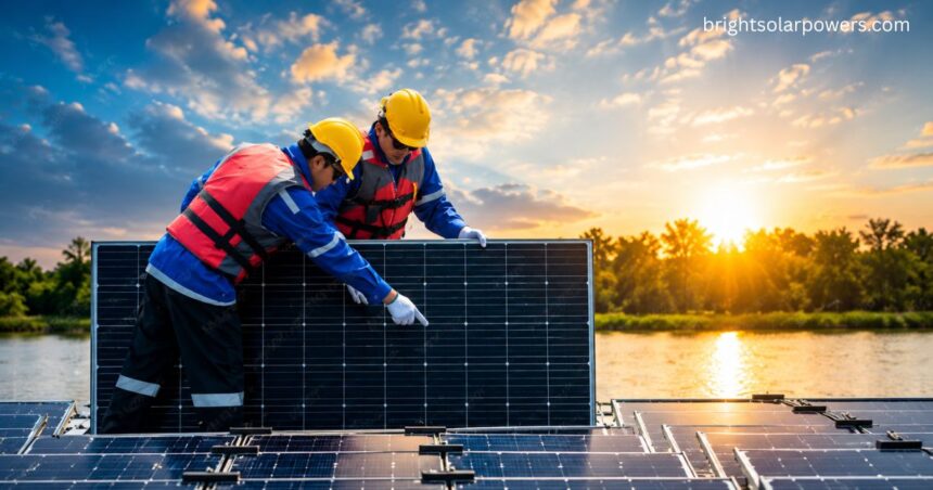 Technicians inspecting and renewing solar panels for improved energy efficiency.