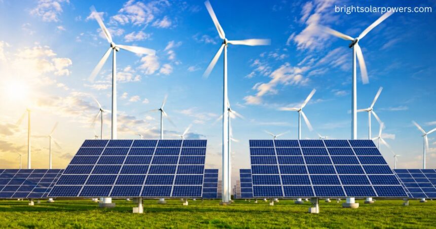 Solar and wind hybrid system combining solar panels and wind turbines for clean renewable energy.