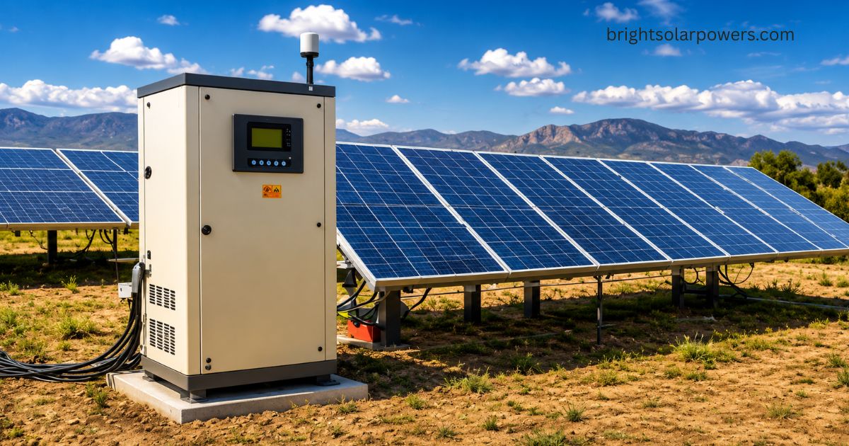 Industrial solar charge controller with solar panel array for efficient energy management.