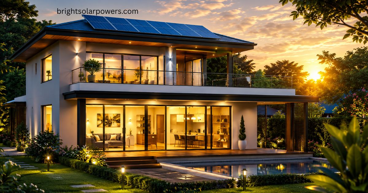 Modern home with rooftop solar panels showcasing the advantages and disadvantages of solar energy.