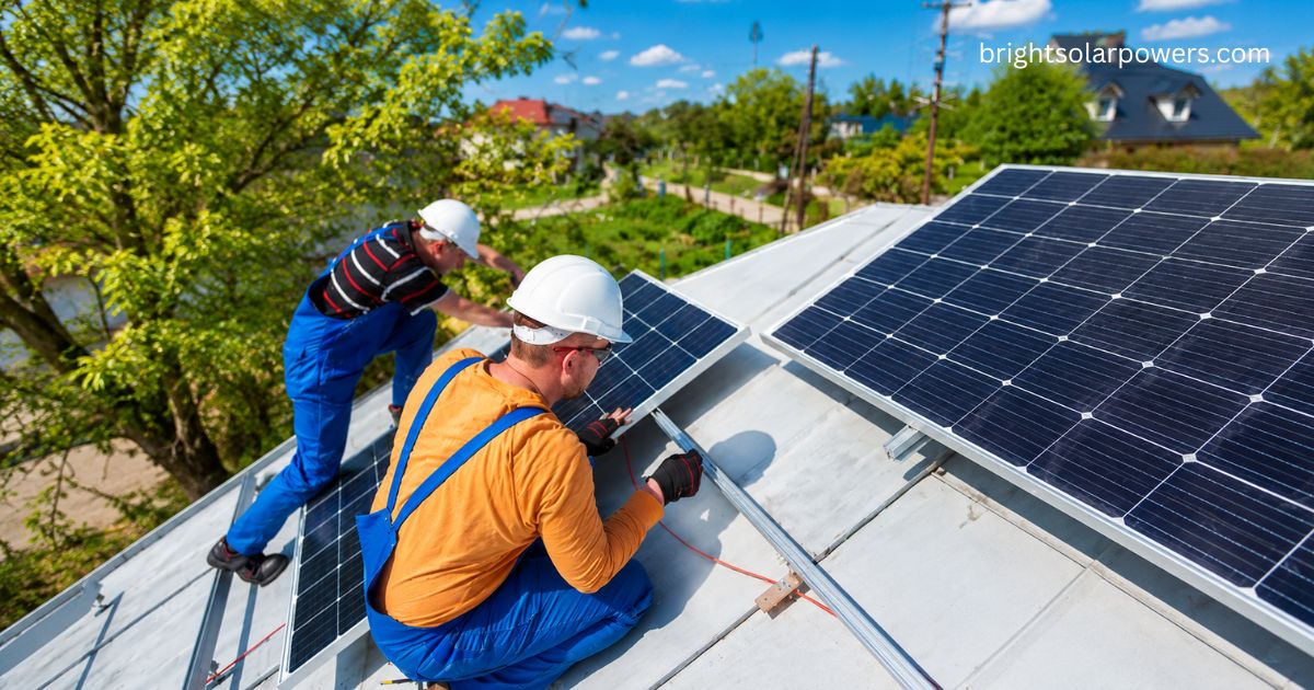 Solar installation technicians mounting rooftop solar panels for efficient renewable energy generation.