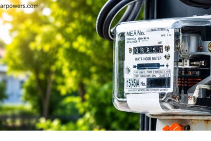 Solar meter installed outside a residential home for measuring solar energy usage.