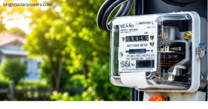 Solar meter installed outside a residential home for measuring solar energy usage.