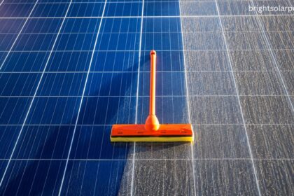 Solar panel cleaning with a professional squeegee removing dust to improve energy efficiency.
