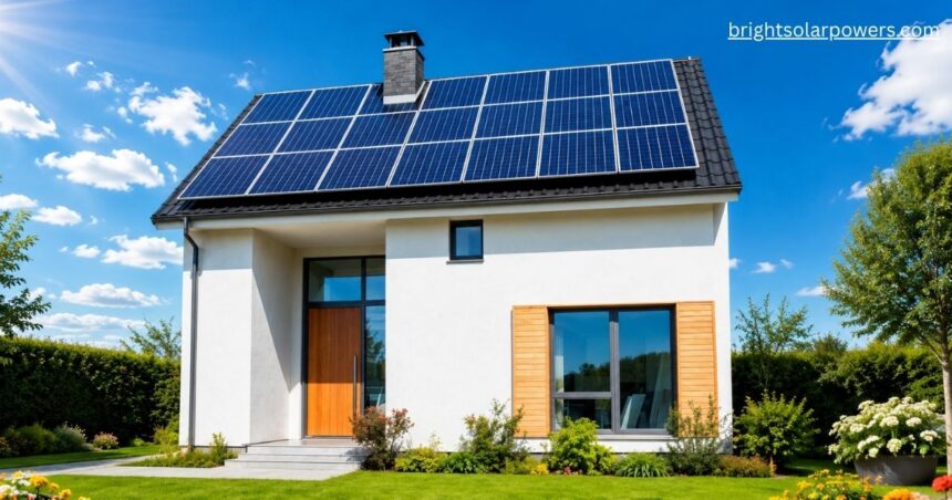 Solar panel setup for home with rooftop solar system powering an energy-efficient modern house.