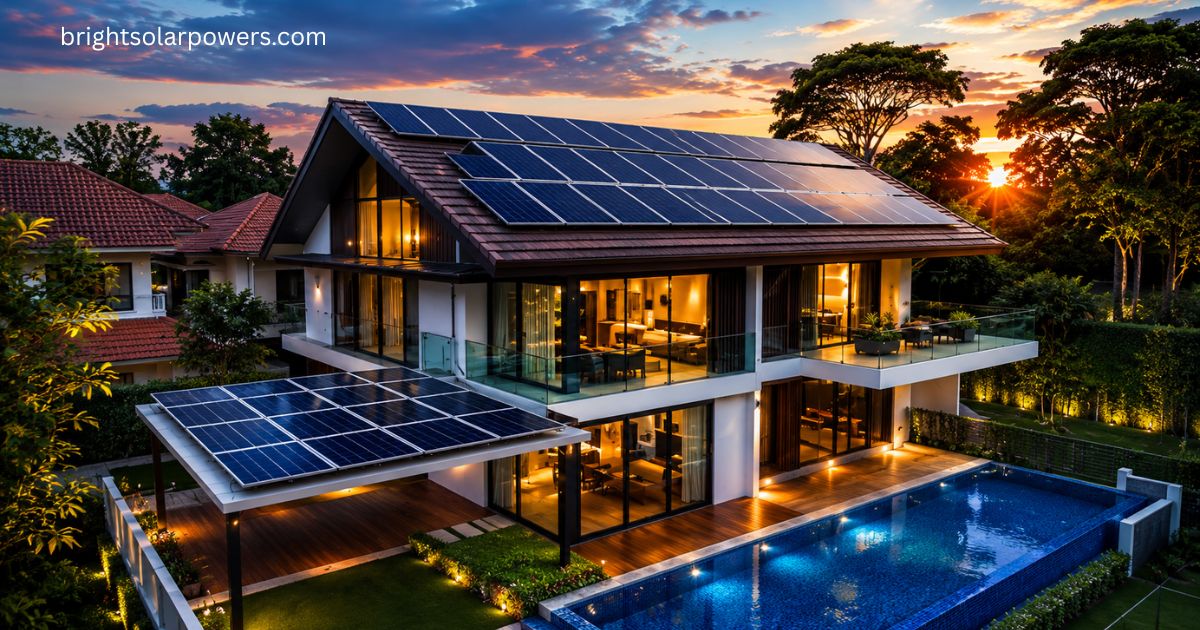 Solar panels for home cost with modern rooftop residential solar installation.