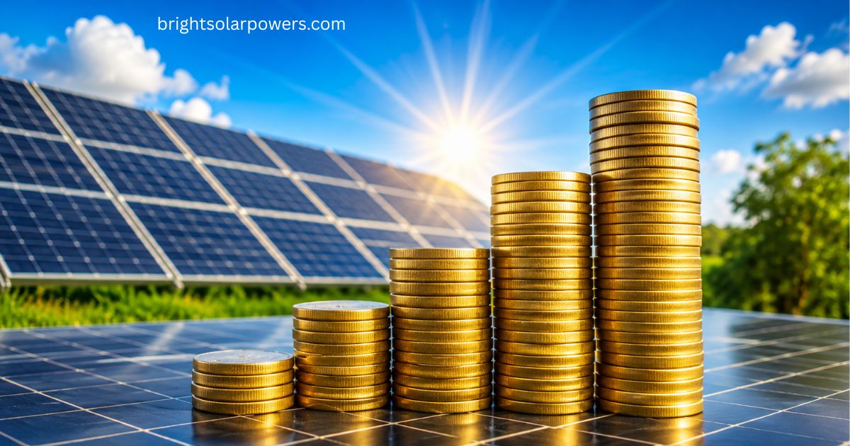 Solar plant price comparison with solar panels and cost savings illustration.