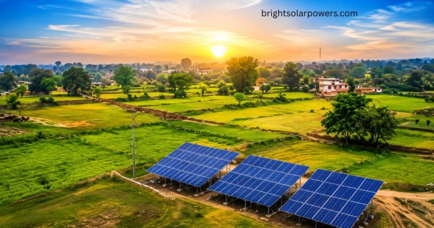 Solar power plant in Rajasthan generating clean renewable energy across rural landscape.