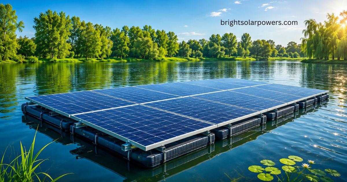 Solar powered water purifier with floating solar panels for clean and sustainable water treatment.