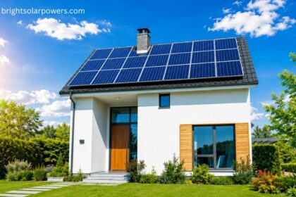 Solar system for home with rooftop solar panels powering a modern energy-efficient house.