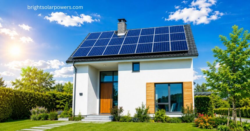 Solar system for home with rooftop solar panels powering a modern energy-efficient house.
