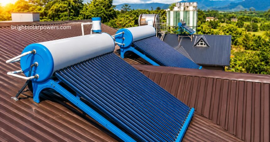 Solar water heating system with rooftop evacuated tube solar water heater.