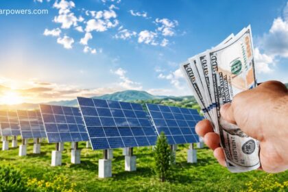 Subsidy on solar power plant with solar panels and financial incentives for renewable energy investment.
