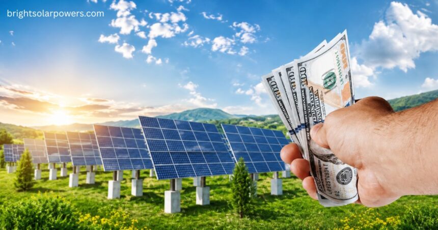 Subsidy on solar power plant with solar panels and financial incentives for renewable energy investment.