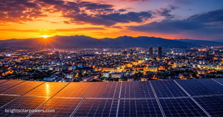 Solar power plant representing the top 10 solar energy stocks in India.