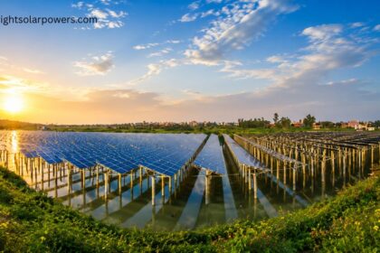 Charanka Solar Park Gujarat with large-scale solar panels generating clean renewable energy under a bright sunset sky.
