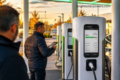 Electric vehicle charging station showing EV charging stations cost and fast charging process.