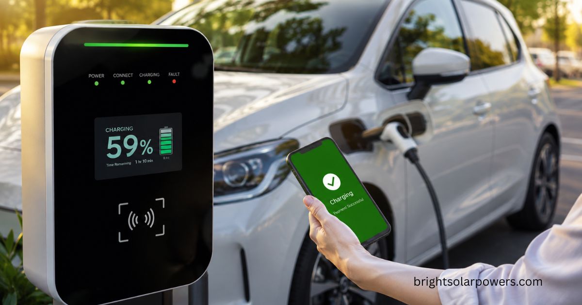   Electric vehicle charging at a public EV station highlighting EV charging stations cost and convenience.