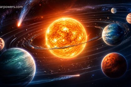 Good solar system illustration showing the Sun, planets, and their orbital paths.
