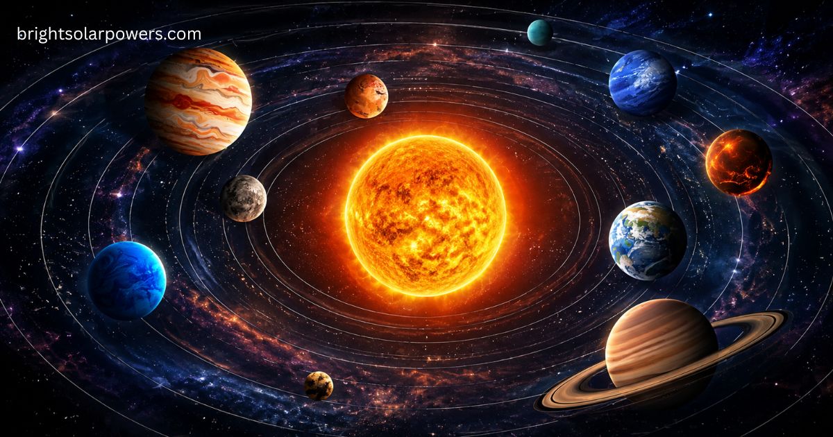Good solar system illustration showing the Sun and all planets in their orbital paths.