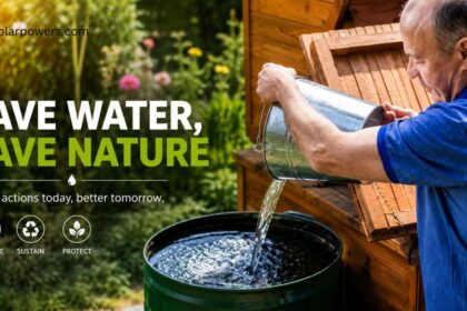 Man collecting rainwater in a barrel, demonstrating how to reuse water for sustainable gardening and water conservation.
