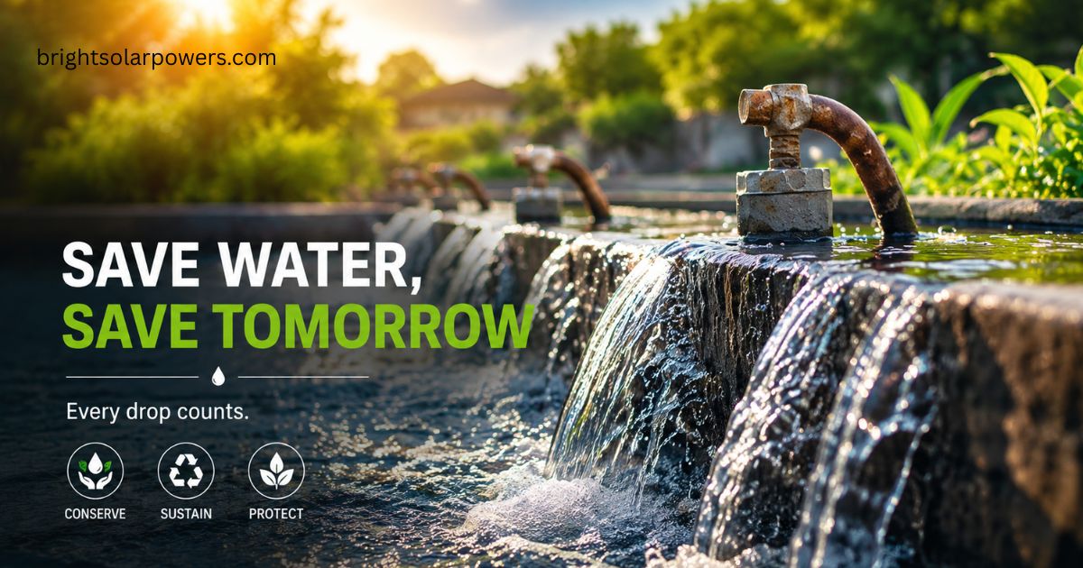 Flowing water from outdoor taps showing how to reuse water through sustainable collection and conservation methods.
