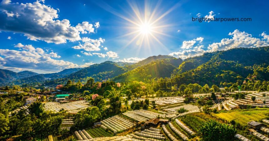 Indian solar year showing abundant sunlight over a green agricultural landscape.