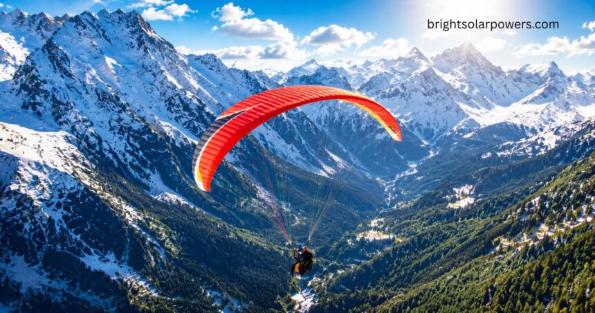 Paragliding in Manali with stunning Himalayan mountain views.