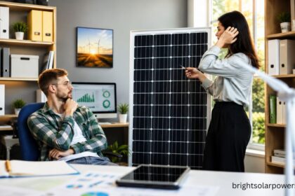 Solar cell working principle with solar panel technology explained in an office setting.