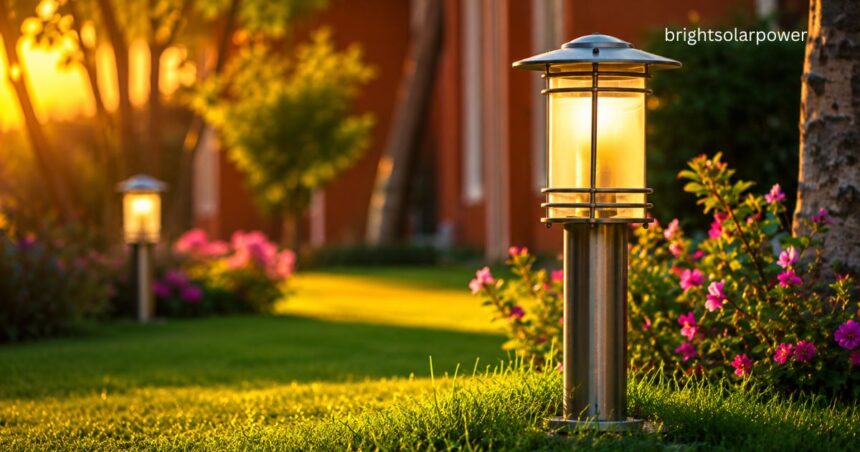 Solar light for home outdoor garden lighting with decorative pathway lamps.