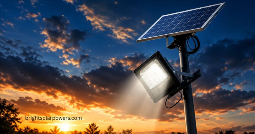 Solar light picture with a solar panel and outdoor LED lamp.