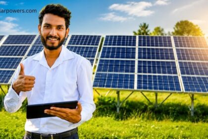 Solar panel price Ahmedabad with solar panels and technician.