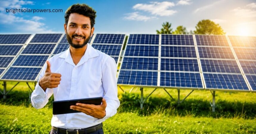 Solar panel price Ahmedabad with solar panels and technician.