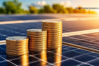 Solar penny stocks investment with solar panels and coins.