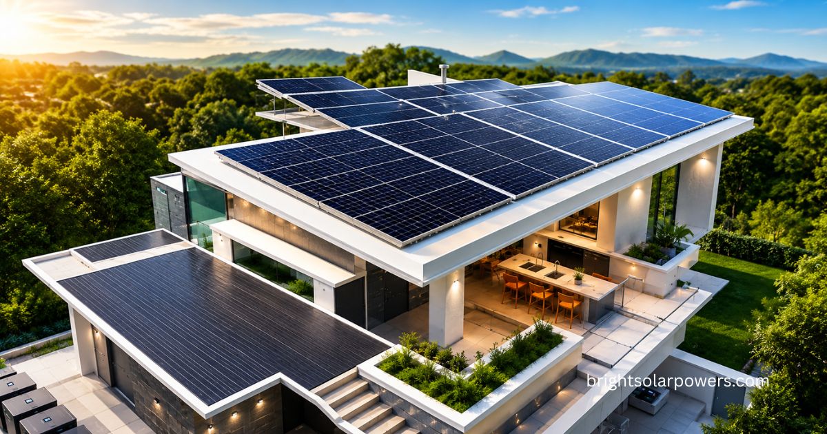Solar rooftop system with panels installed on a modern home roof.