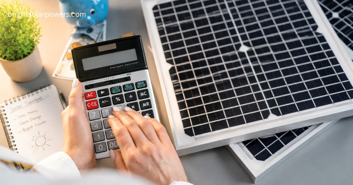 Solar savings calculation with solar panels and a calculator.