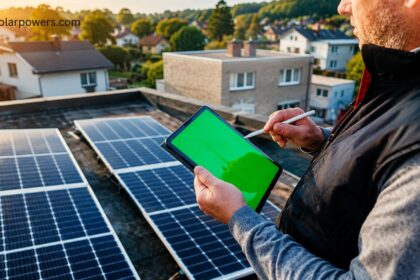 ISSolar Smart Private Limited solar panel inspection with digital tablet.